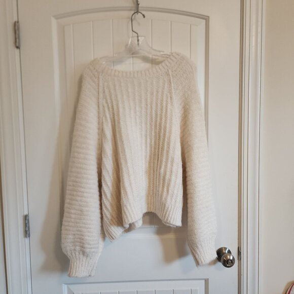 Free People Carter Pullover  L/G Cream Knit Chunky Sweater - Picture 2 of 8
